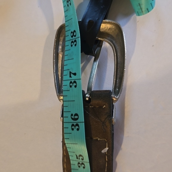 Womens Distressed BROWN braided leather belt Silver tip & BUCKLE Sz.S/M - Picture 6 of 7